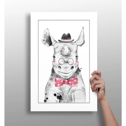Dapper Rhino Insigne Aluminum Print with Pink Bow Tie | Insigneart USA | vintageantiquesgifts.com
