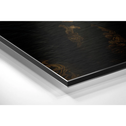 Stunning brushed aluminium dibond tiger portrait in black gold ornate acrylic print with silver frame