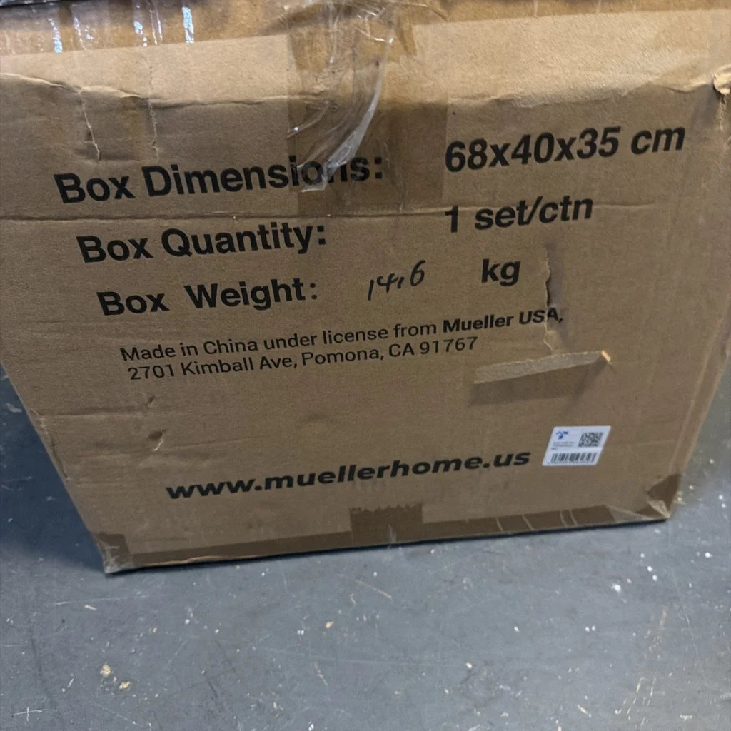 Mueller pots pans set stainless steel box with dimensions and weight