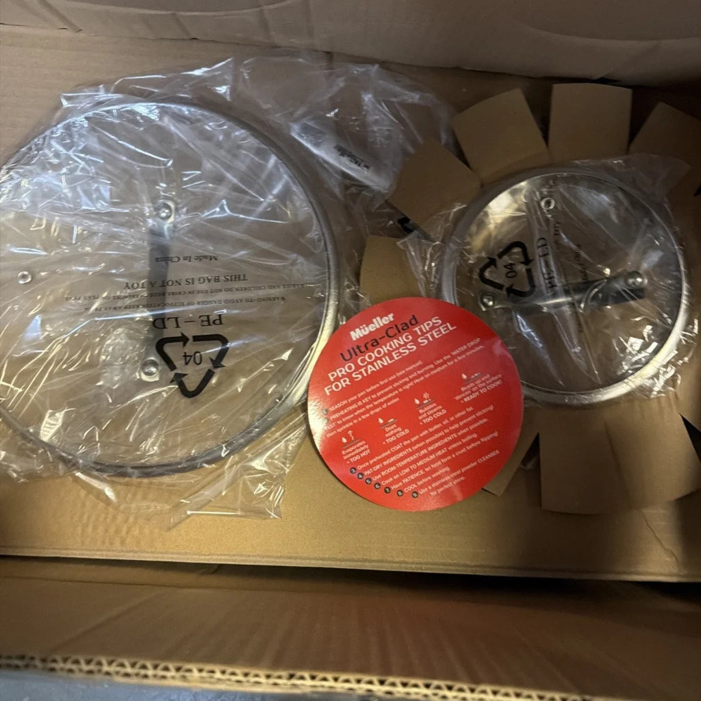 Mueller pots pans set stainless steel with Silver miele ultra-clad pro tips