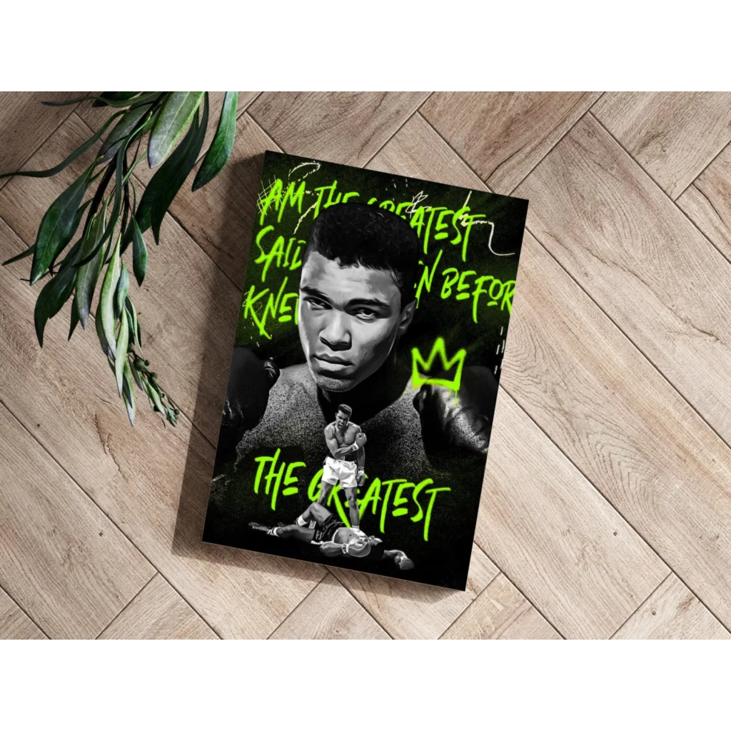 Muhammad Ali Neon Green Insigne Aluminum Prints | Modern Wall Art Decor | vintageantiquesgifts.com