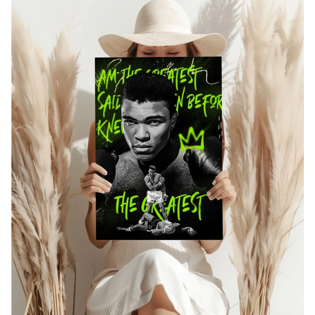 Muhammad Ali Neon Green Insigne Aluminum Prints | Contemporary Home Wall Art | vintageantiquesgifts.com