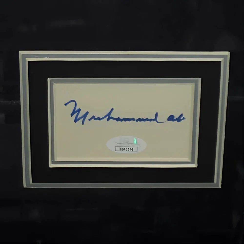 Muhammad Ali deluxe framed boxing poster with blue ink signature
