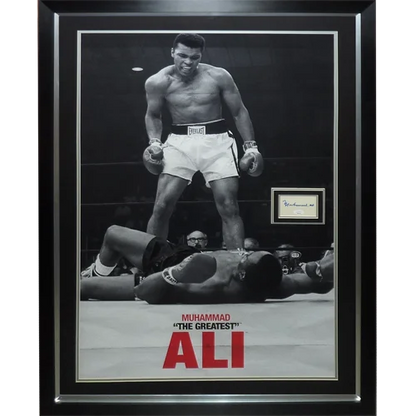 Deluxe framed Muhammad Ali boxing poster of Ali over Liston with autograph