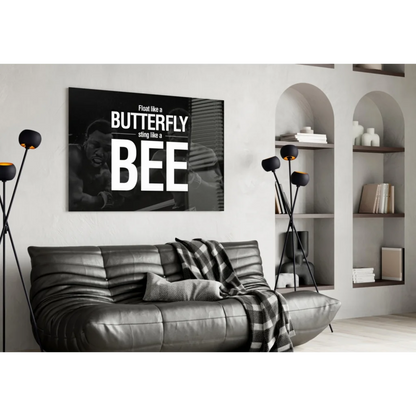 Muhammad Ali glass wall art canvas with float like a butterfly sting like a bee quote