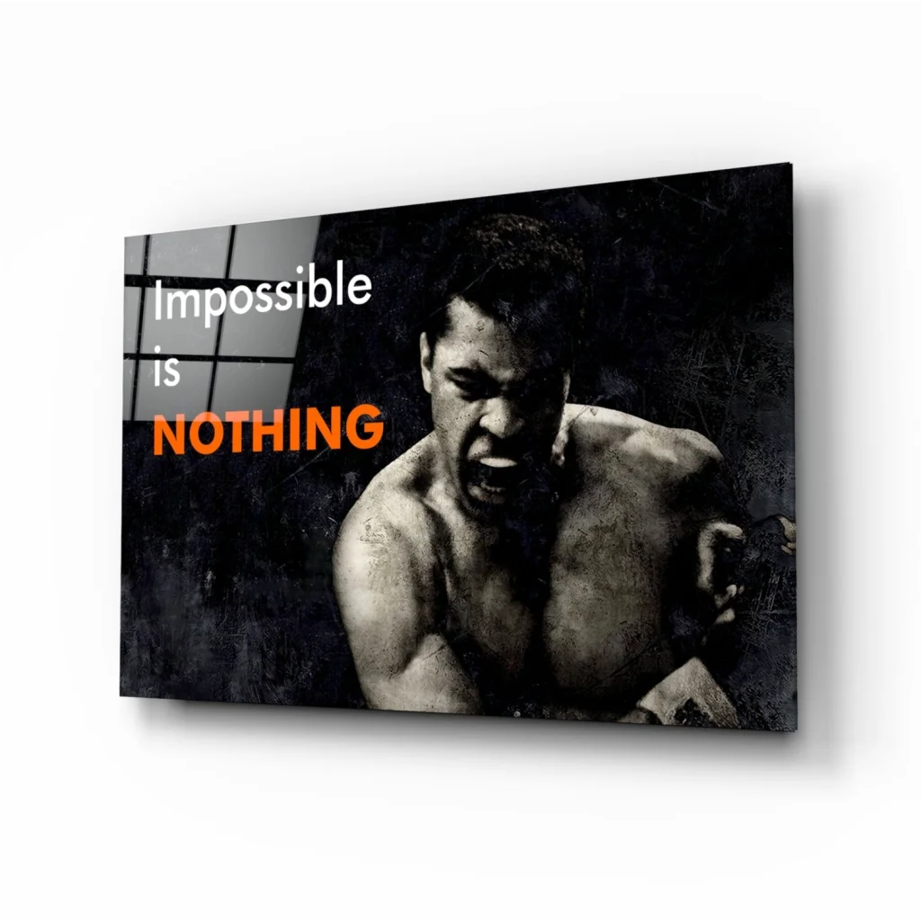 Muhammad Ali Impossible Is Nothing Glass Wall Art Canvas Print | Insigneart USA | vintageantiquesgifts.com