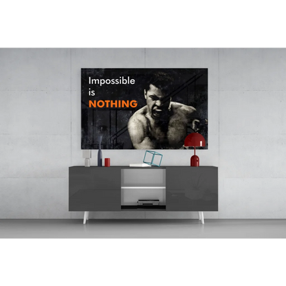 Muhammad Ali impossible is nothing black-and-white glass wall art