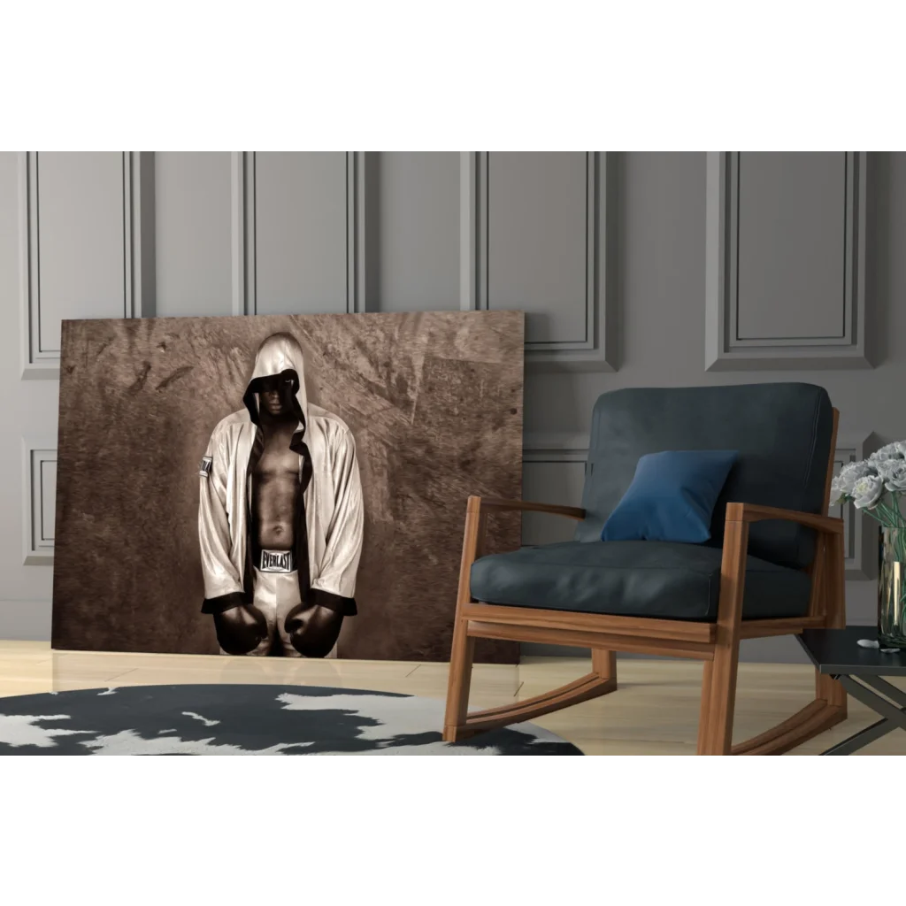 Vintage boxer in sepia glass wall art canvas print