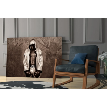 Vintage boxer in sepia glass wall art canvas print