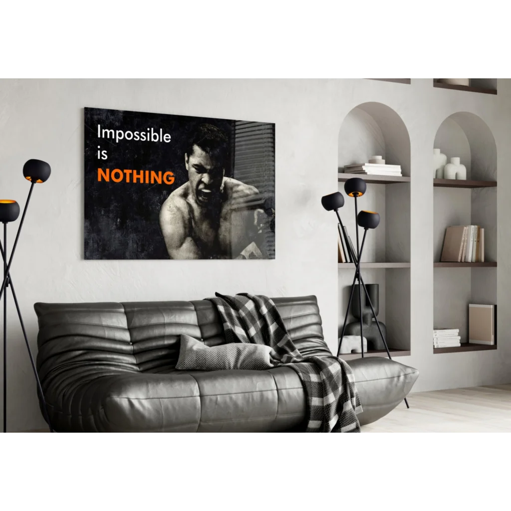 Muhammad Ali Impossible Is Nothing Glass Wall Art Canvas Print | Contemporary Home Wall Art | vintageantiquesgifts.com