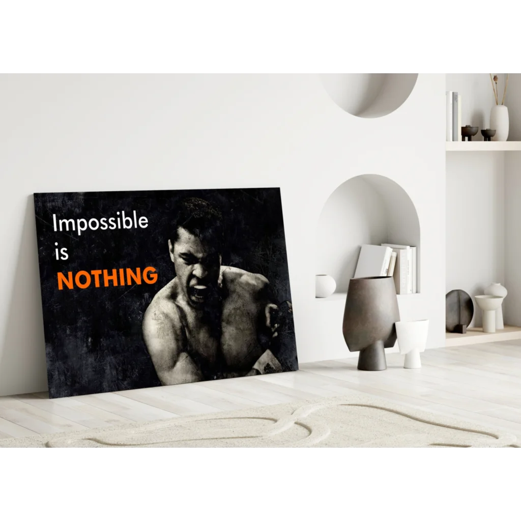 Muhammad Ali Impossible Is Nothing Glass Wall Art Canvas Print | Modern Wall Art Decor | vintageantiquesgifts.com