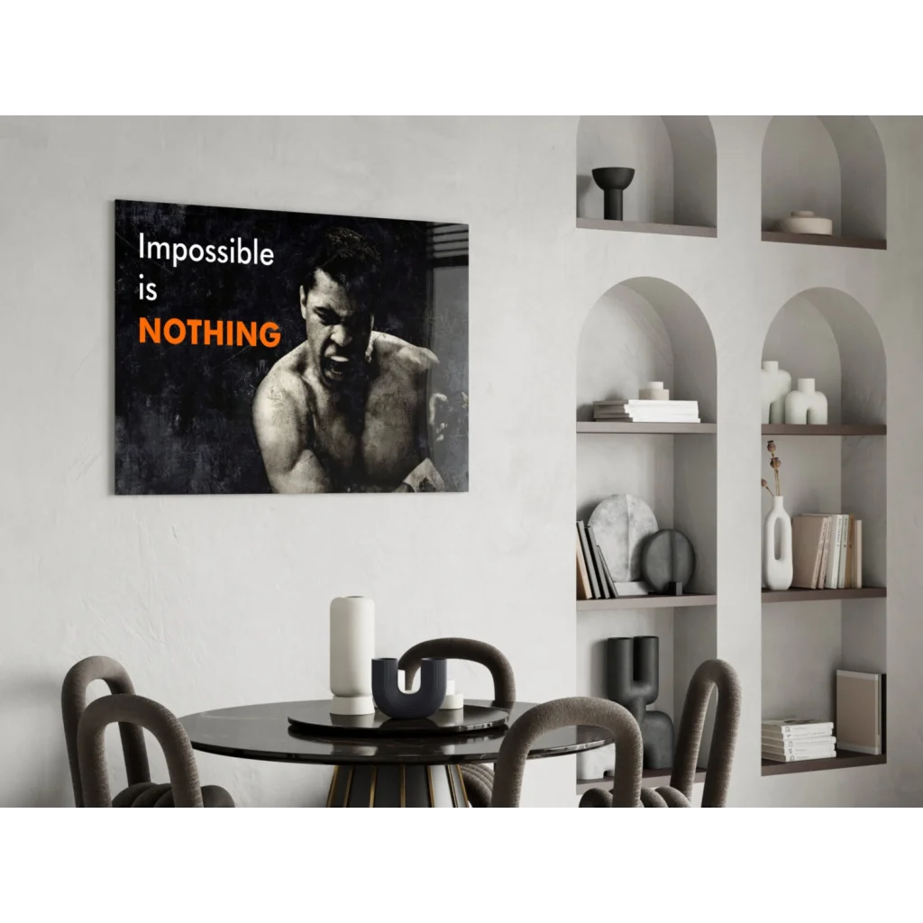 Muhammad Ali impossible is nothing black-and-white glass wall art canvas print