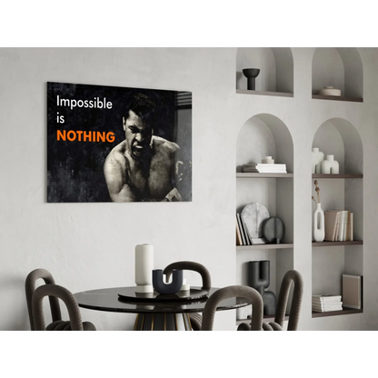 Muhammad Ali impossible is nothing black-and-white glass wall art canvas print