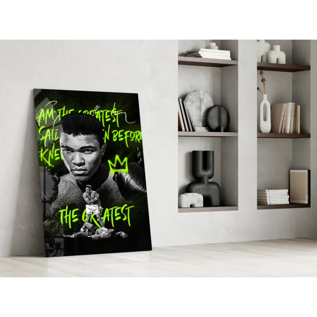Muhammad Ali neon green wall art canvas print portrait