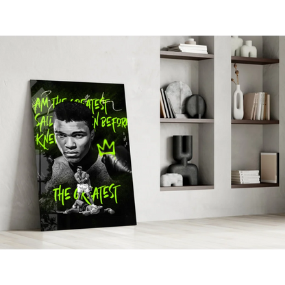 Muhammad Ali neon green wall art canvas print portrait