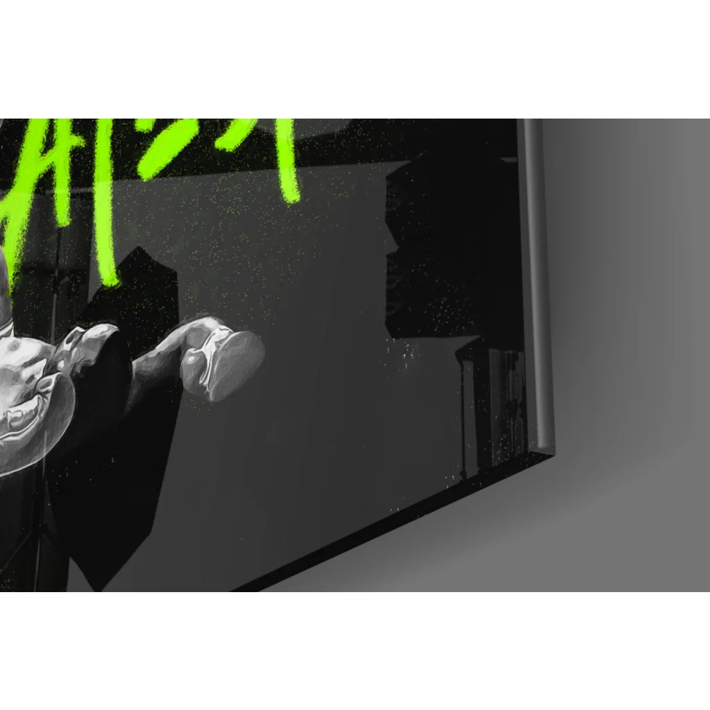 Muhammad Ali mid-kick wall art canvas print in neon green
