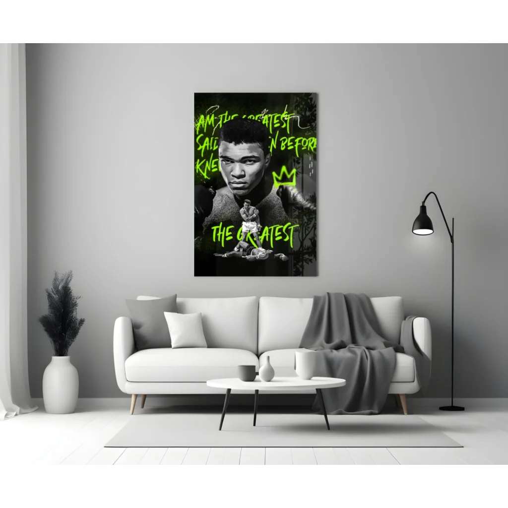 Muhammad Ali Neon Green Wall Art Canvas Print The Greatest | Modern Wall Art Decor | vintageantiquesgifts.com