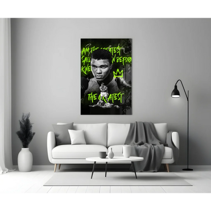 Muhammad Ali Neon Green Wall Art Canvas Print The Greatest | Modern Wall Art Decor | vintageantiquesgifts.com