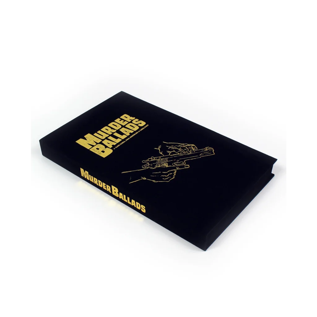 Black murder ballads graphic novel box set with gold lettering and gun illustration