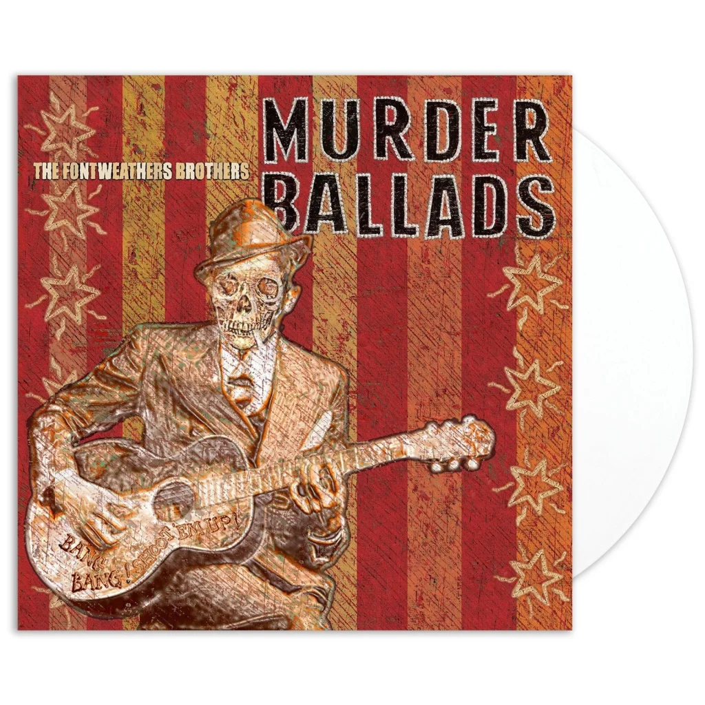 Vinyl record album with skeleton playing guitar from Murder Ballads set by Dan Auerbach Robert Finley