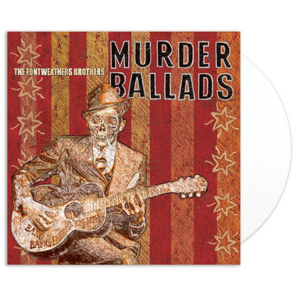Vinyl record album with skeleton playing guitar from Murder Ballads set by Dan Auerbach Robert Finley