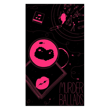 Murder Ballads Graphic Novel Cover with dark crime and music art, Dan Auerbach style