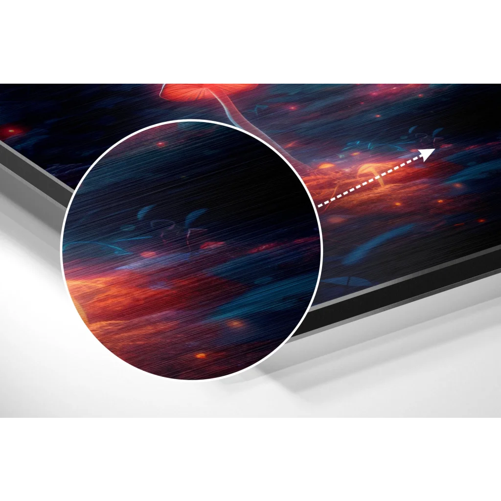 Sleek TV showing cosmic swirls on brushed aluminium dibond