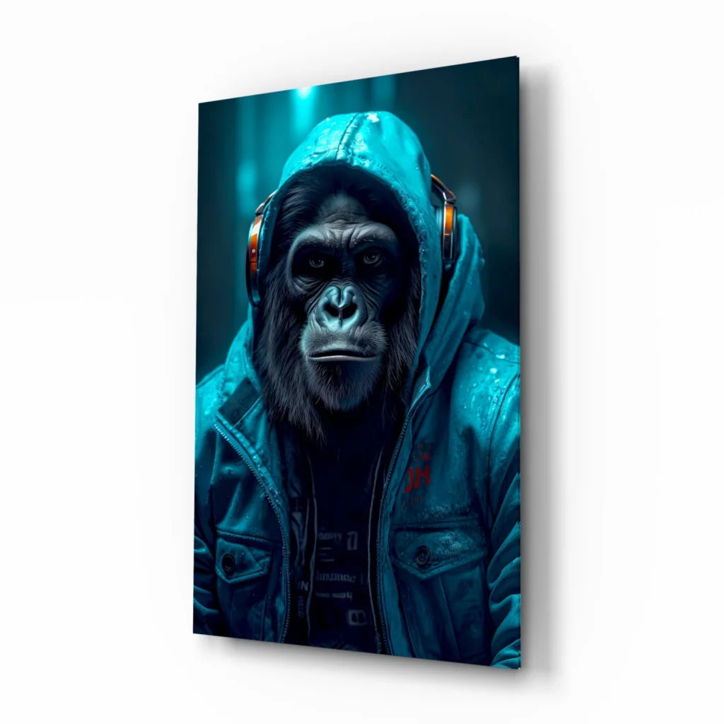 Teal Gorilla DJ Glass Wall Art Print | Insigneart USA | vintageantiquesgifts.com