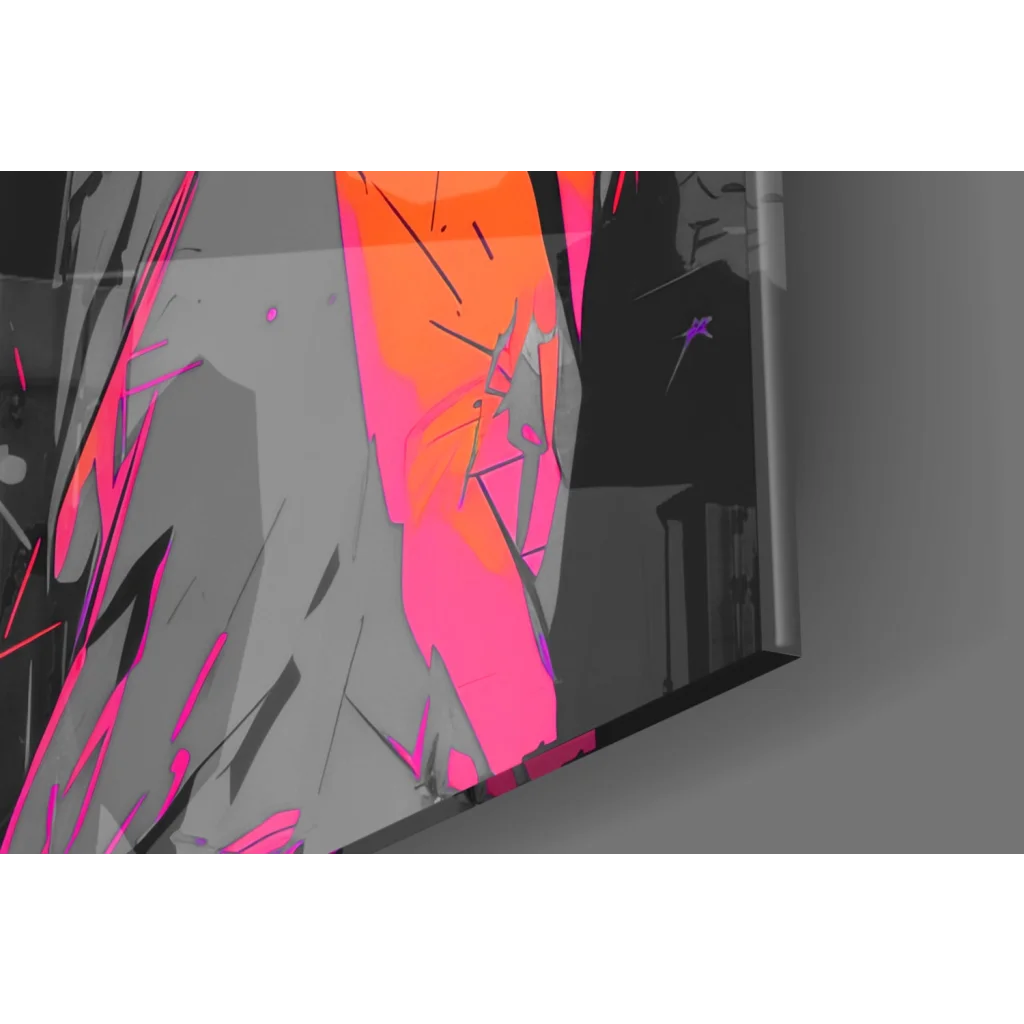 Vibrant pop art blonde girl in glass wall art with orange headphones