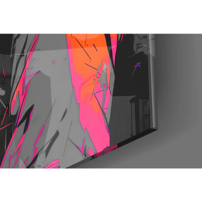 Vibrant pop art blonde girl in glass wall art with orange headphones