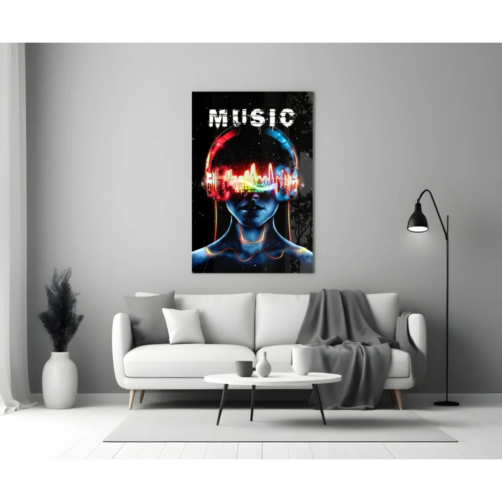 Neon Music Headphones Wall Art Poster with Rainbow Audio Waves | Modern Wall Art Decor | vintageantiquesgifts.com