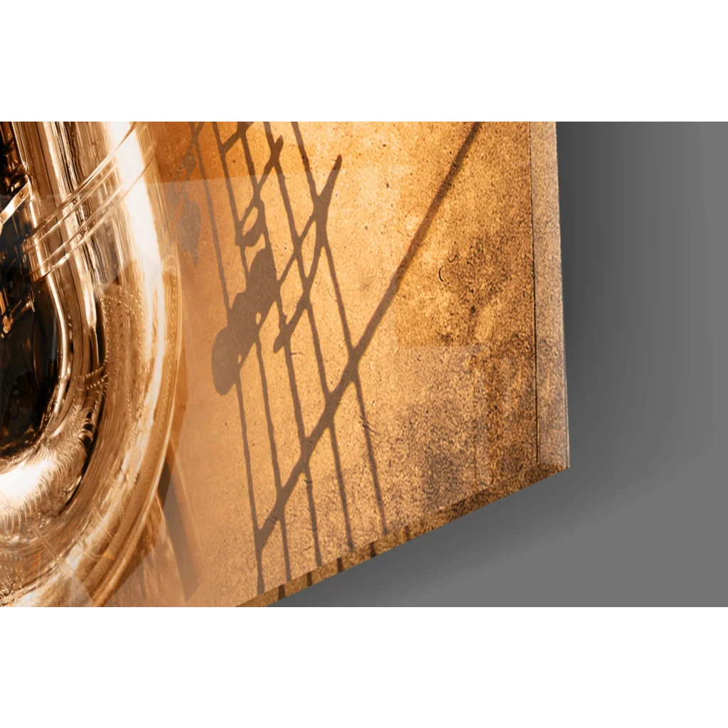 Polished golden brass tuba glass wall art print