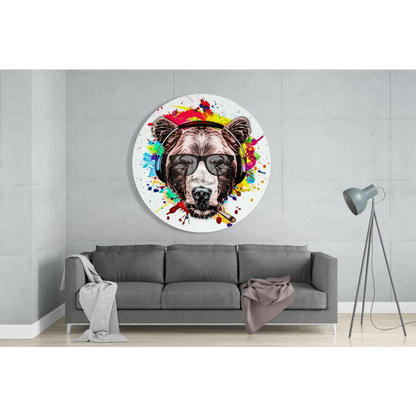 Cool Bear Tempered Glass Art with Vibrant Paint Splash | Glass Wall Art Print | vintageantiquesgifts.com
