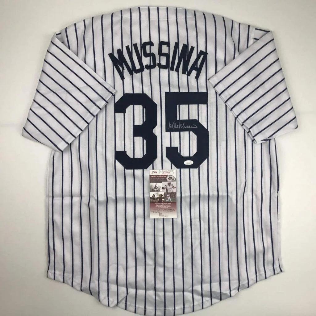 Autographed Mussina 35 custom Yankees pinstripe jersey from professional sports league
