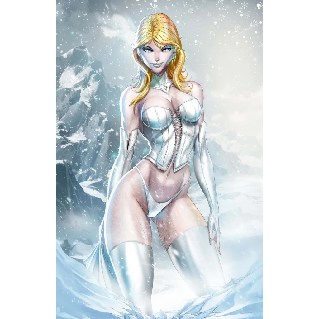 Sleek silver mutant diamond icy cosplay bodysuit with lace-up front and thigh-high boots