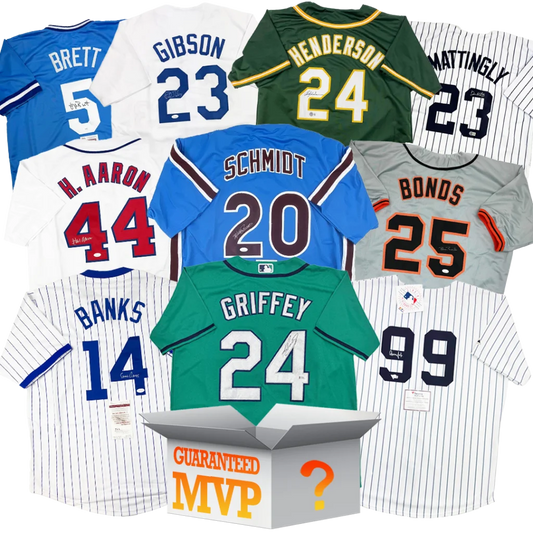 Assortment of baseball jerseys from the Baseball Jersey Mystery Box with custom jerseys