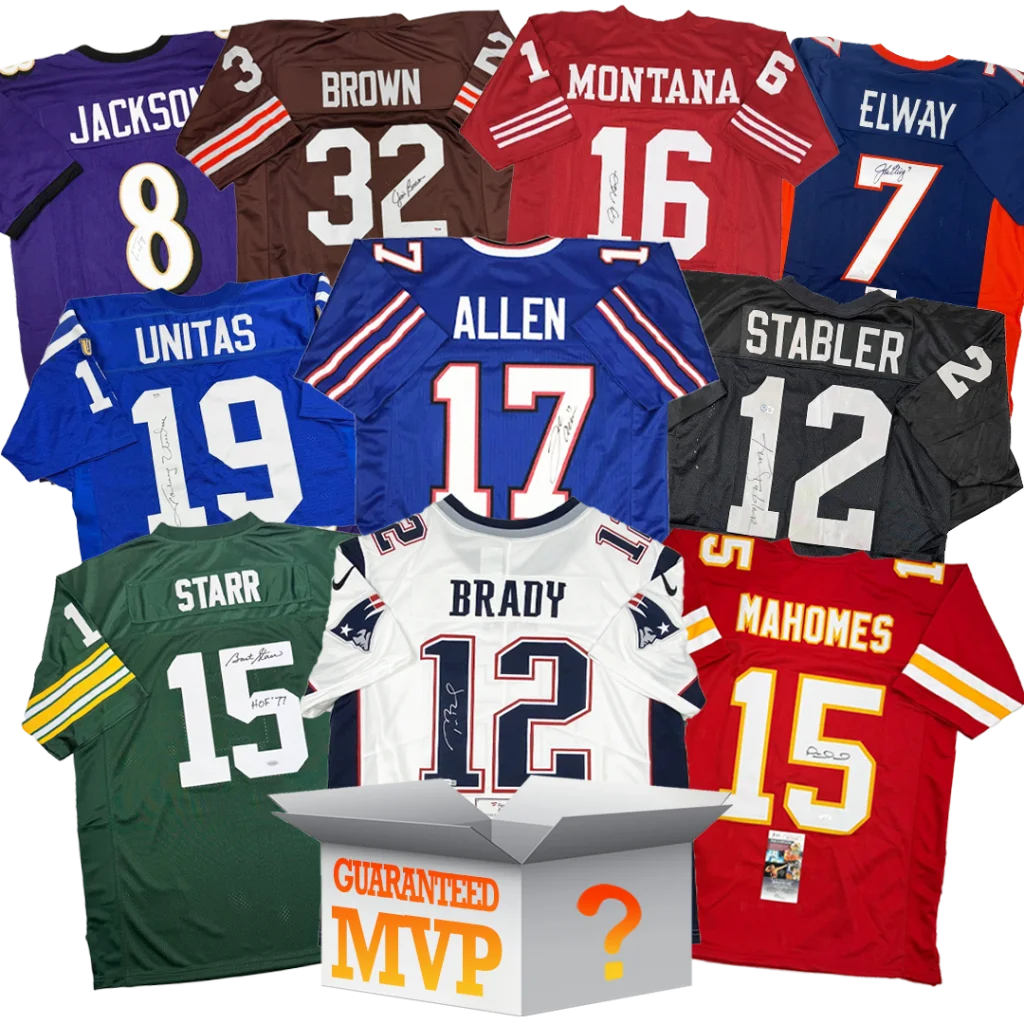 MVPs Autographed/Signed Football Jersey Mystery Box with PSA JSA or Beckett COA | Hall of Fame Sports Memorabilia | vintageantiquesgifts.com