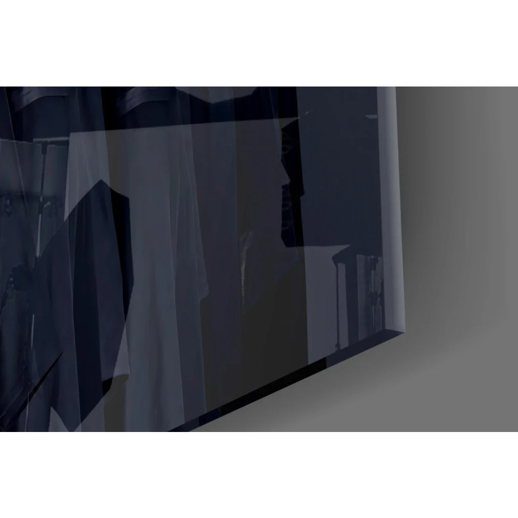 Mysterious black hooded cloak wall art print with glossy slim Samsung TV