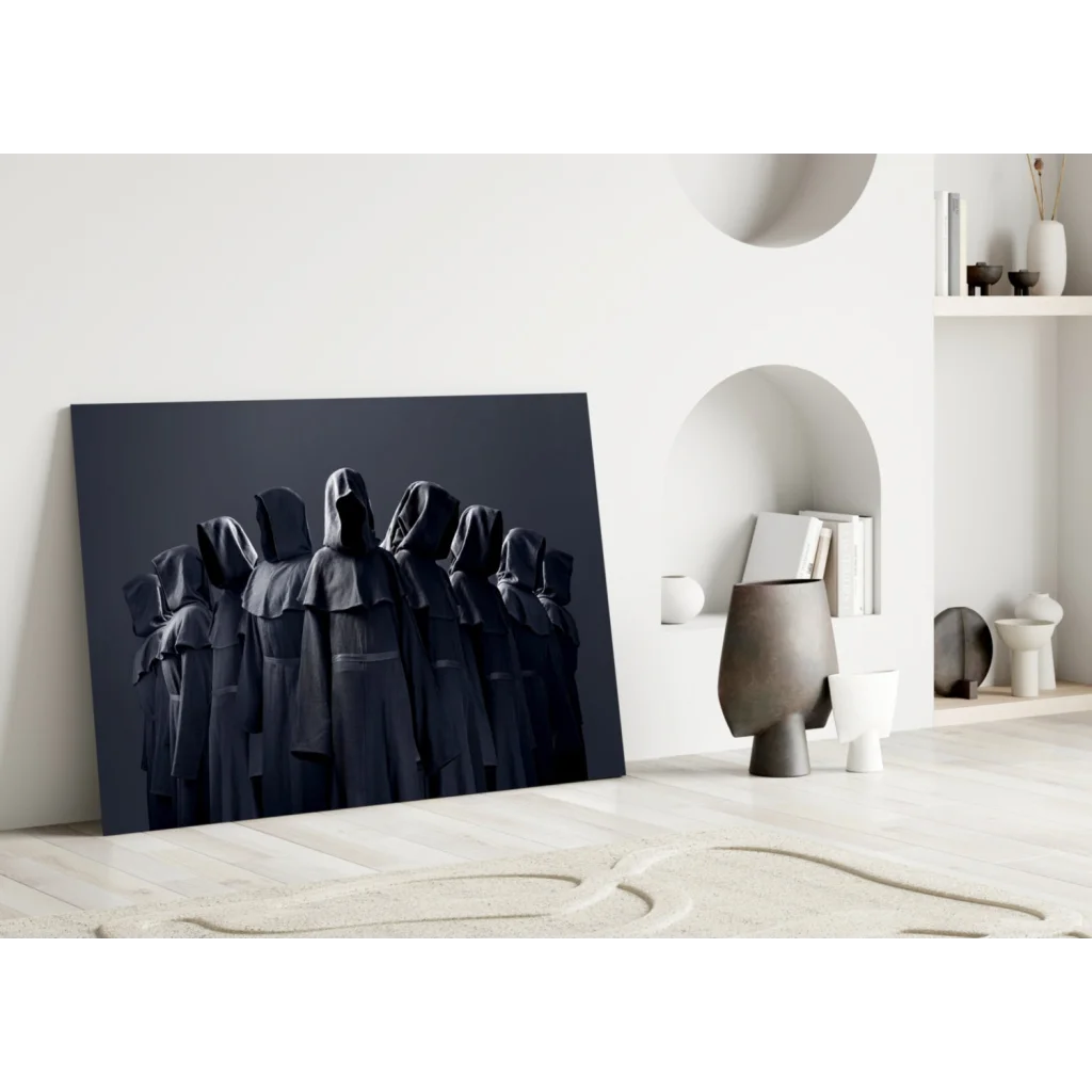 Mysterious black hooded cloak canvas wall art print