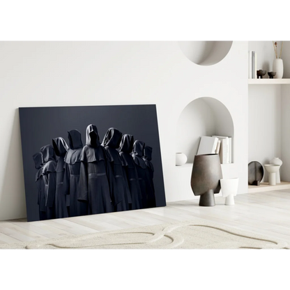 Mysterious black hooded cloak canvas wall art print