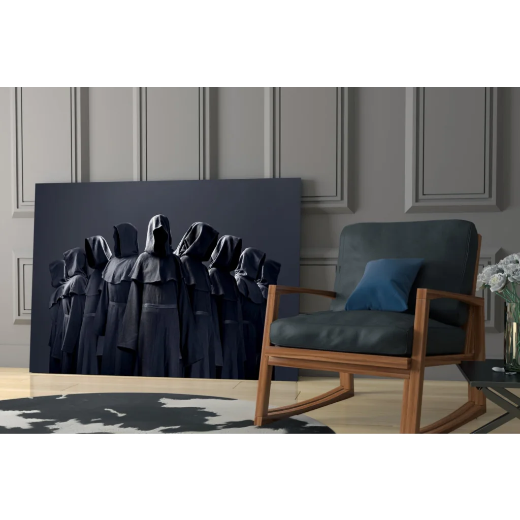 Mysterious charcoal gray hooded robes minimalist wall art print