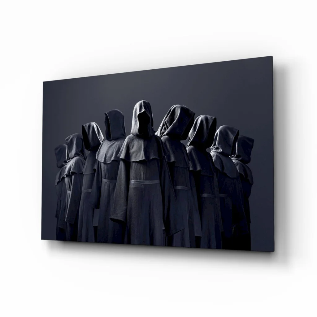 Mysterious black hooded cloak canvas wall art print