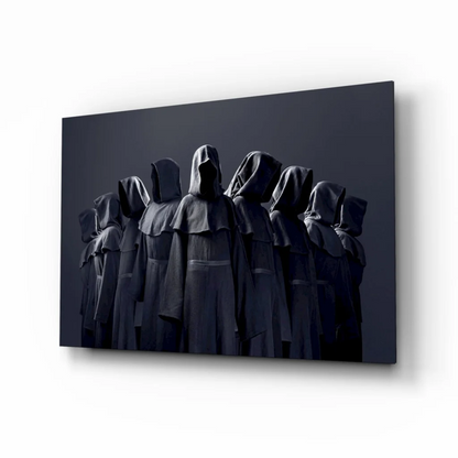 Mysterious black hooded cloak canvas wall art print