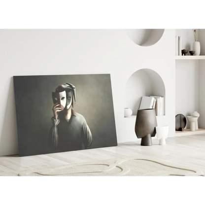 Mysterious masquerade wall art print of masked figure on canvas