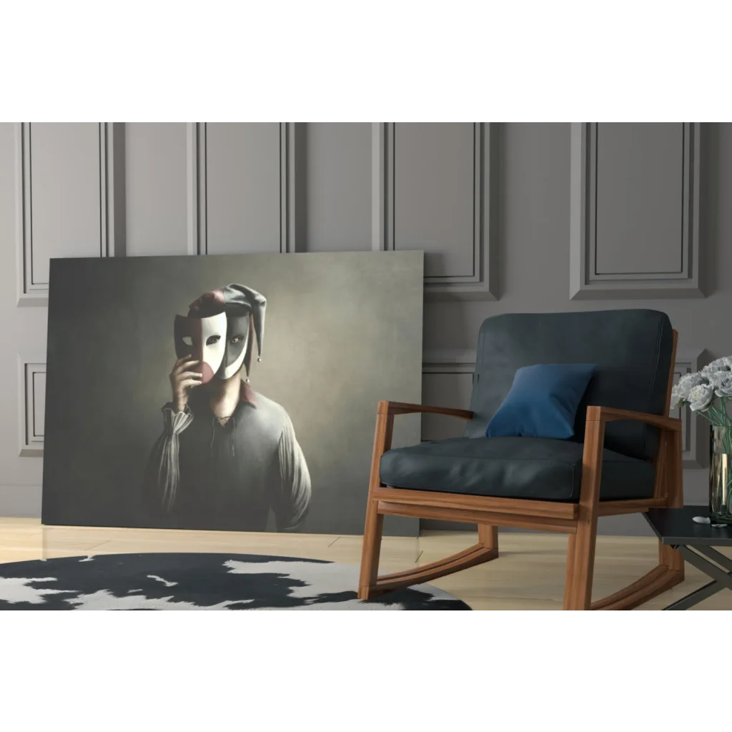 Mysterious Masquerade canvas wall art print with masked figure