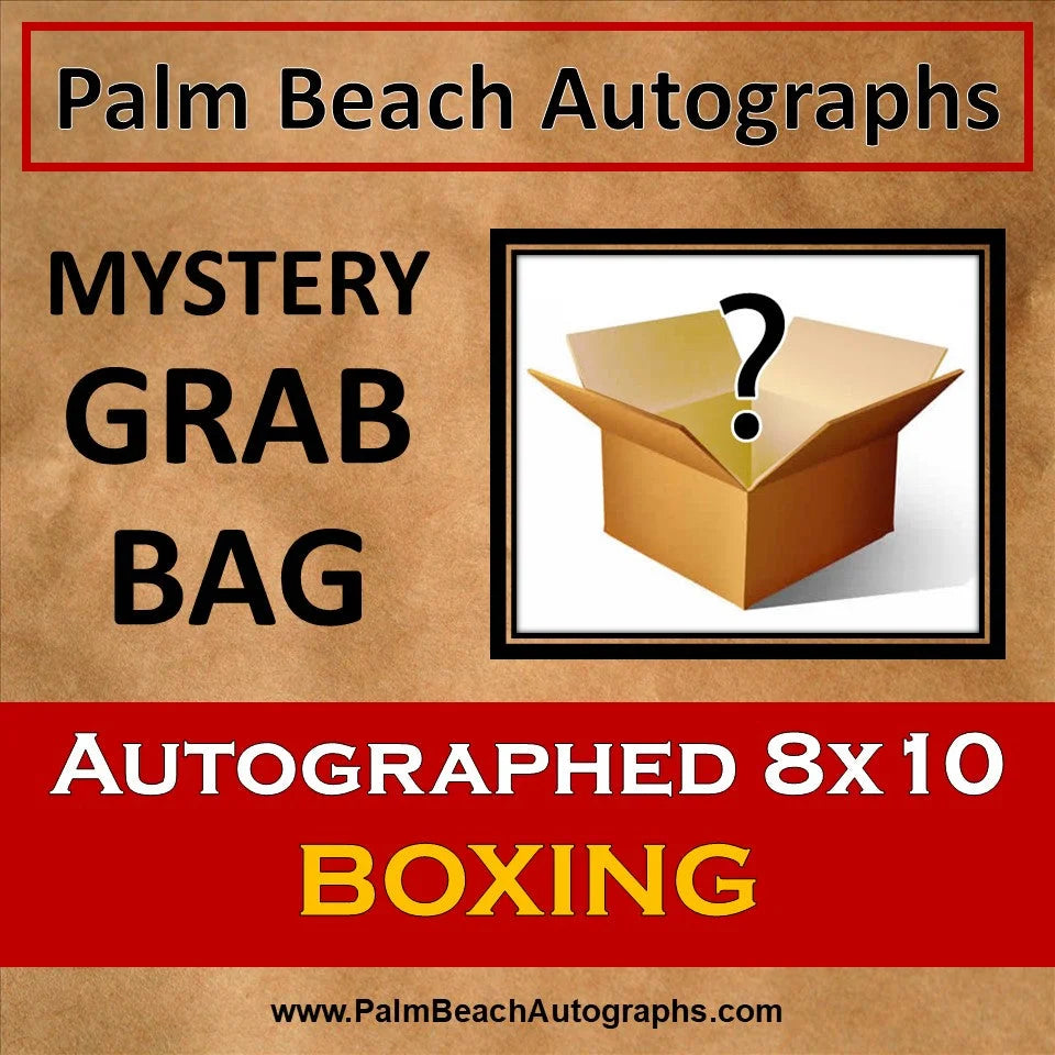 Mystery grab bag with brown box and question mark autographed 8x10 photo