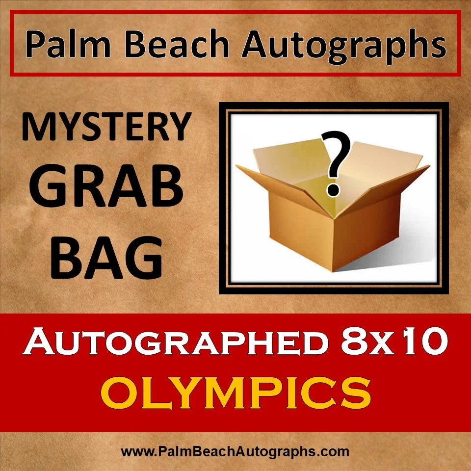 Mystery grab bag Olympics autographed 8x10 photo in open box with question mark