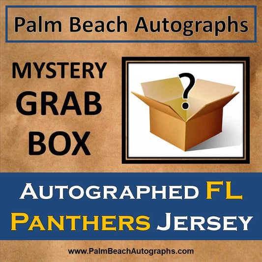 Mystery grab box with tan cardboard, question mark, Florida Panthers hockey jersey