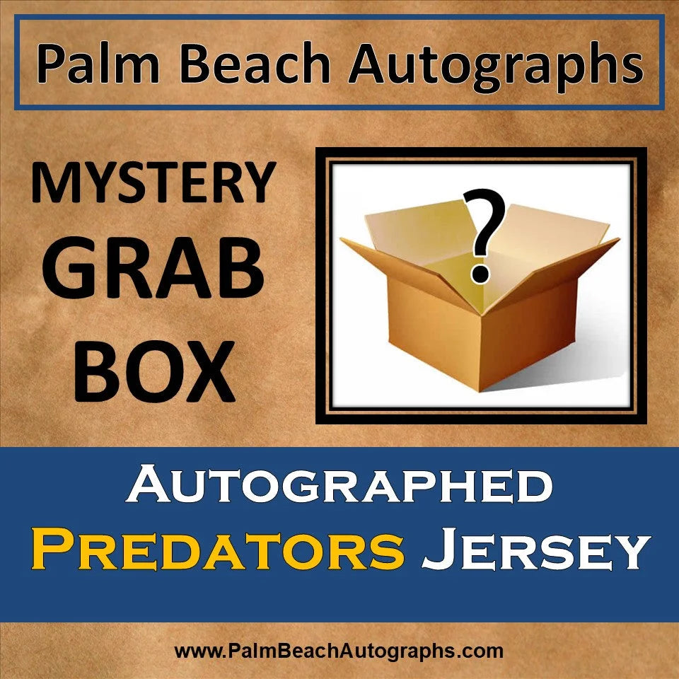 Mystery grab box with Nashville Predators hockey jersey, tan cardboard question mark
