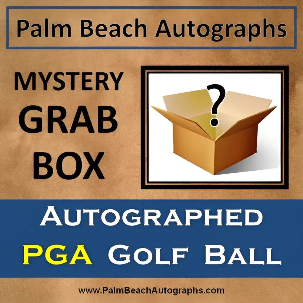 Mystery grab box with question mark and autographed PGA golf ball